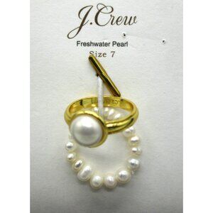 JCREW Pearl and Gold Finish Rings set-of-2 NWT Size 7